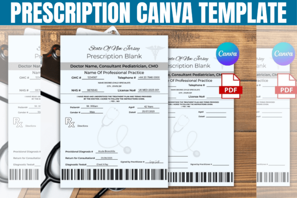 Editable Prescription Canva Template: Realistic Medical Design Assets