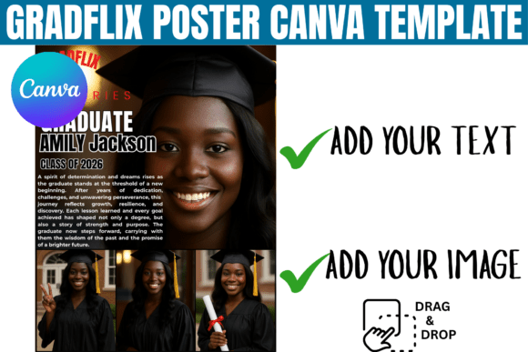 Gradflix Poster Canva Editable Template: Cinematic Graduation Style