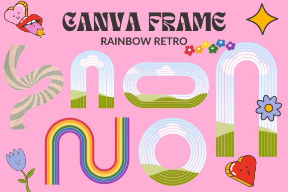 Rainbow Retro Line Canva Frame Template: A Vibrant Design Asset