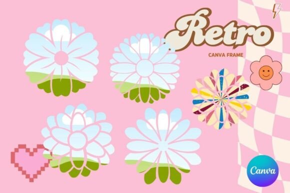 Retro Flower Canva Frame Add Photo_22: A Design Asset Overview